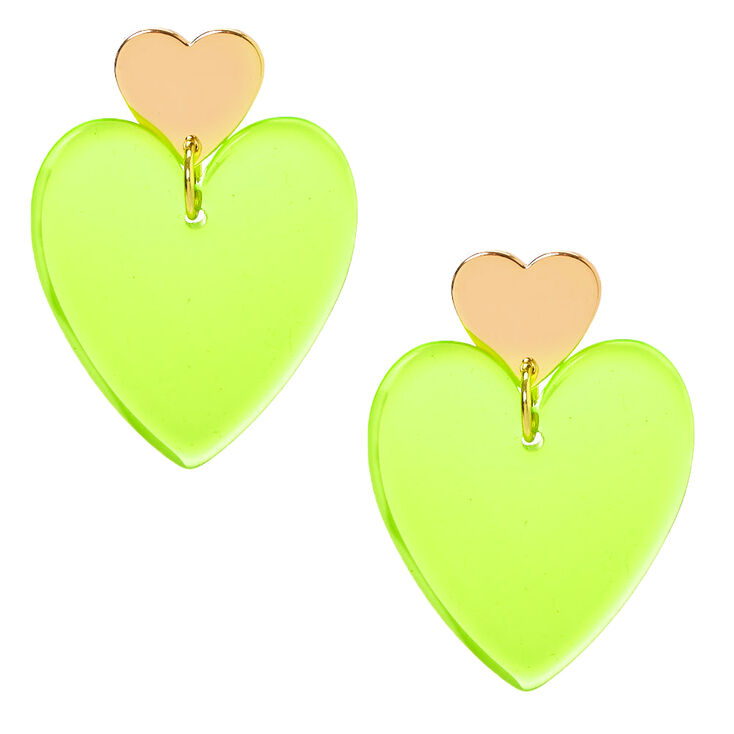 Claire's Pendantes double cœur fluo 5 cm couleur doré - Jaune