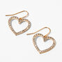 Gold-tone 1.5&quot; Embellished Crystal Heart Drop Earrings,