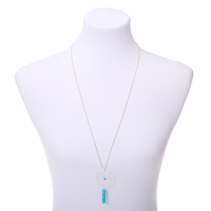 Silver Dreamcatcher Stone Long Pendant Necklace - Turquoise,