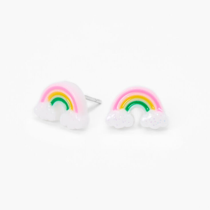 Sterling Silver Glitter Rainbow Stud Earrings,