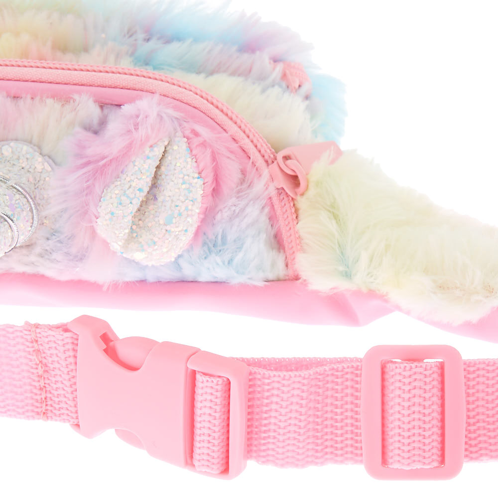 Sac banane licorne pelucheux couleur pastel,