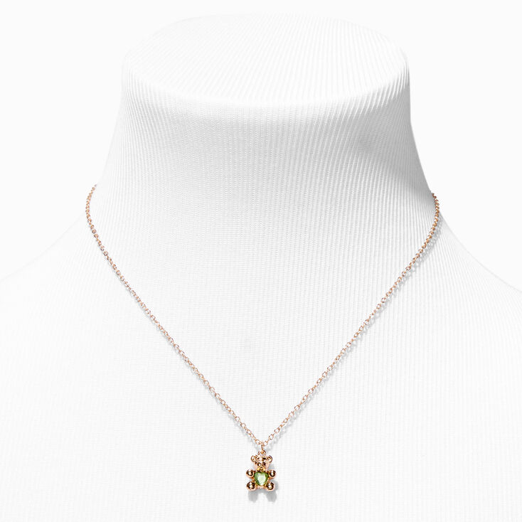 Gold August Birthstone Teddy Bear Pendant Necklace,