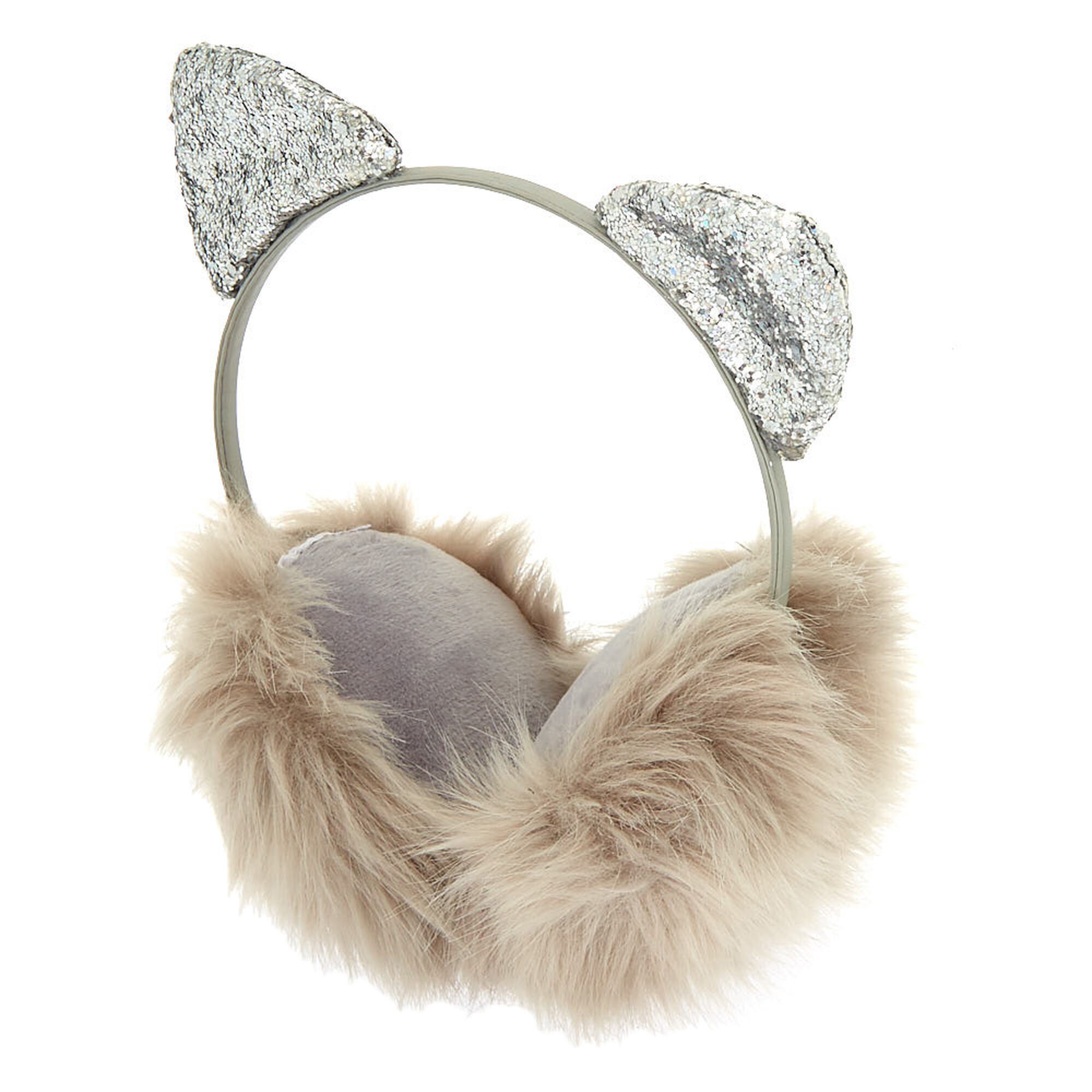 Furry Glitter Cat Ears Ear Muffs Gray Claire S Us