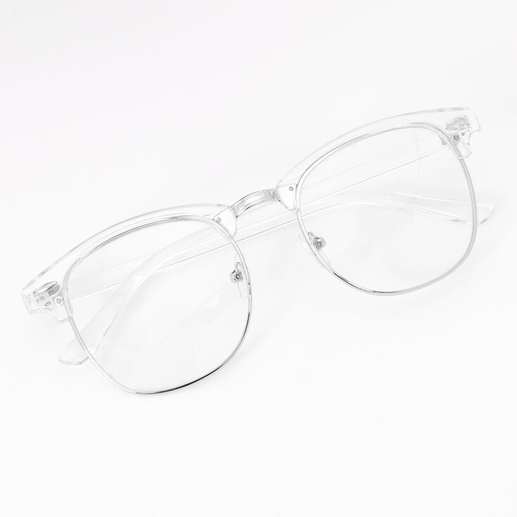 Lunettes transparentes avec ligne de sourcils r&eacute;tro couleur argent&eacute;e - Transparent,