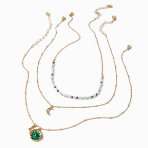 Gold-tone Mood Star &amp; Moon Pendant Necklaces - 3 Pack,