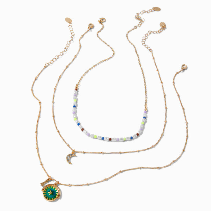 Gold-tone Mood Star &amp; Moon Pendant Necklaces - 3 Pack,