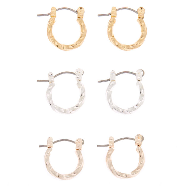 Claire's Lot de 3 paires de créoles torsadées 10 mm en métaux mixtes