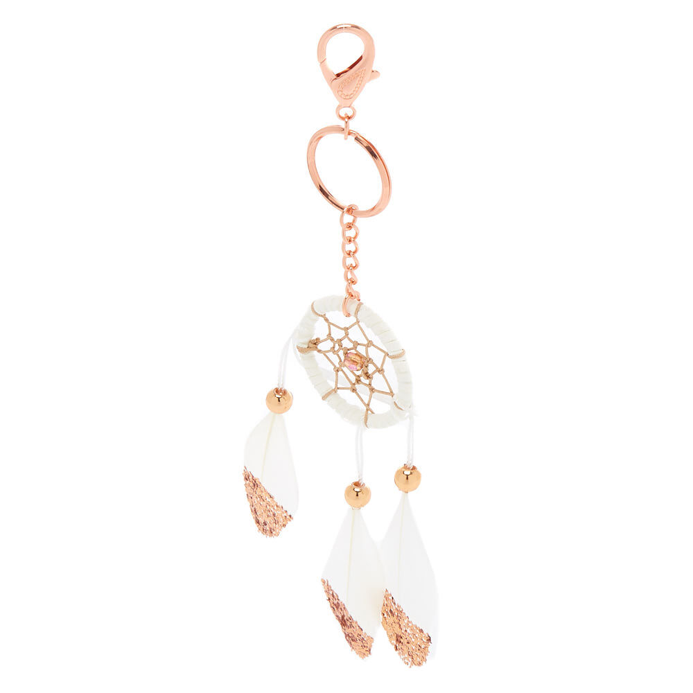 Porte-clés attrape-rêves à plumes blanches,