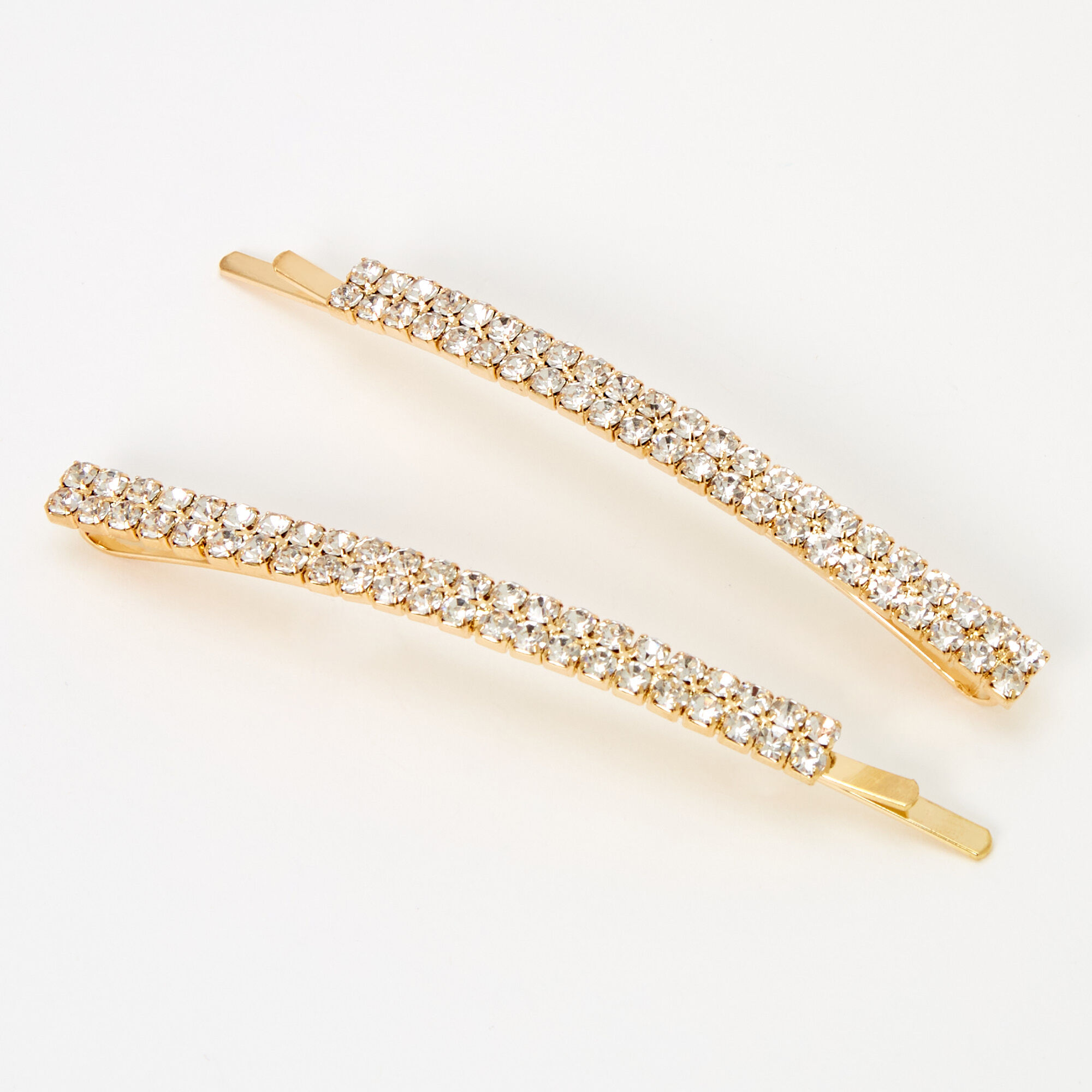 View Claires Tone Rhinestone Hair Pins 2 Pack Gold information