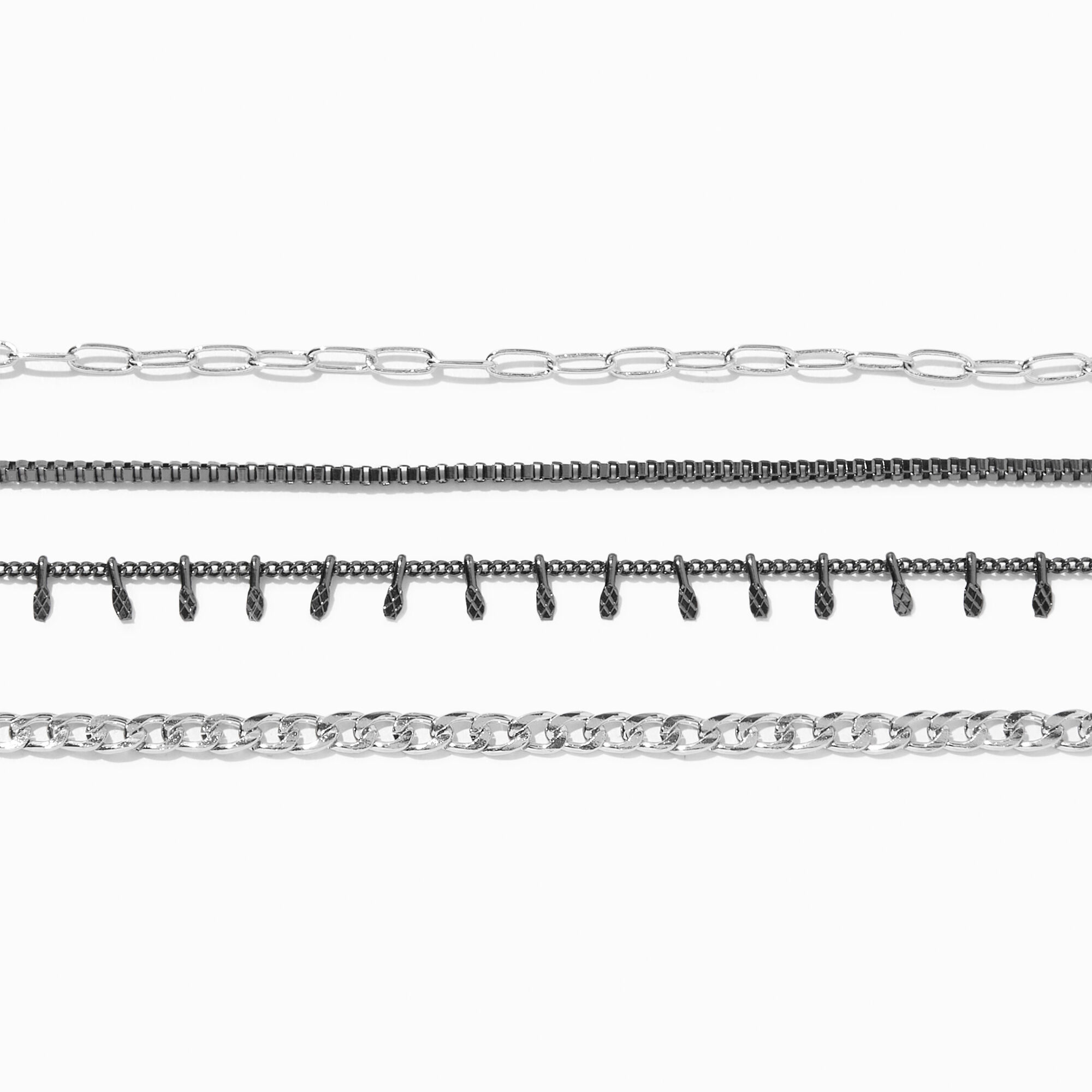 Black & Silver Chain Choker Necklaces (4 Pack),