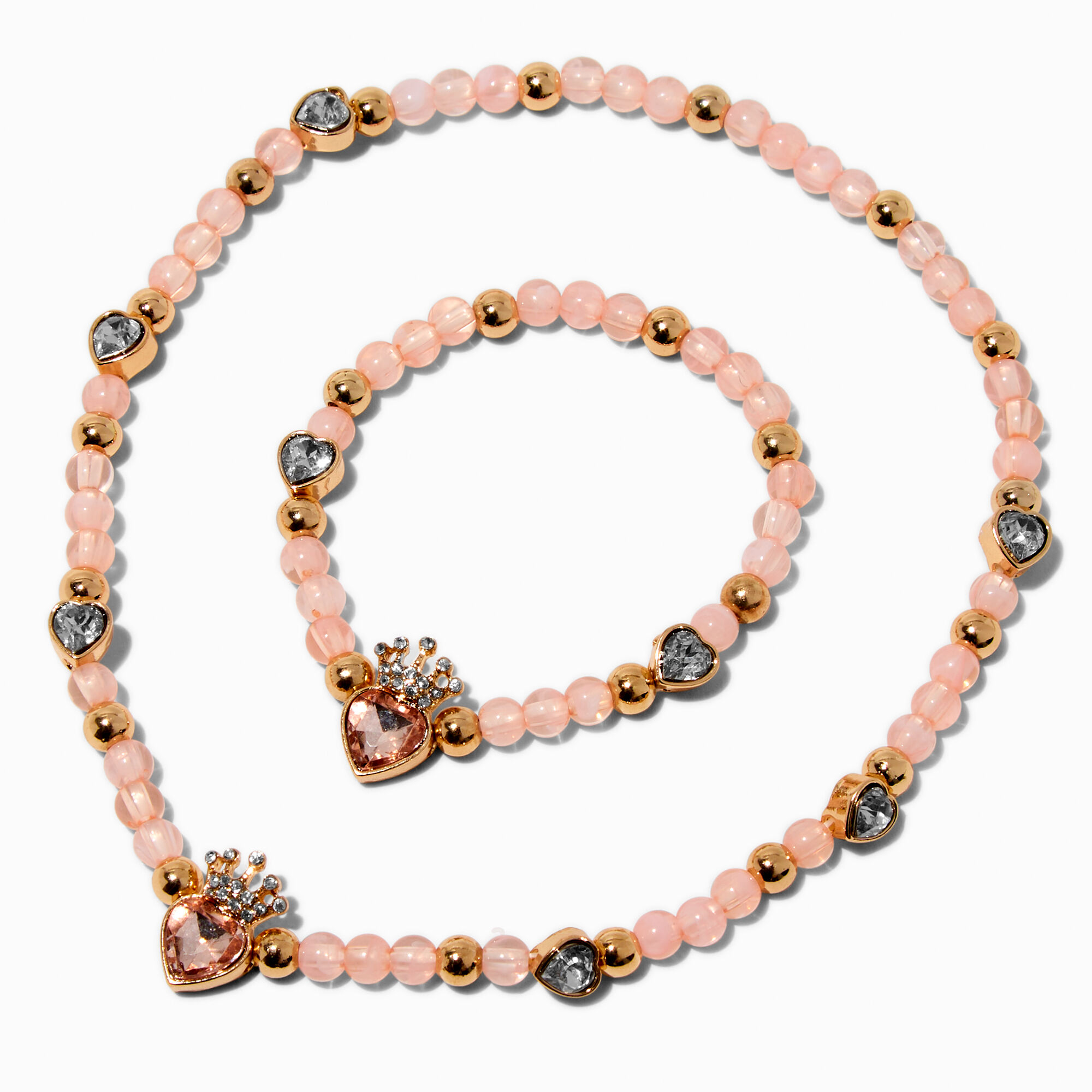 Claire's Club Pink Princess Heart Beaded Jewellery Set - 2 Pack,