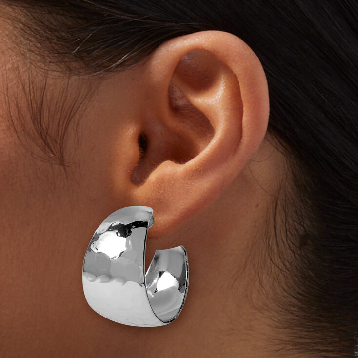 Silver-tone Wide 20mm Hoop Earrings ,
