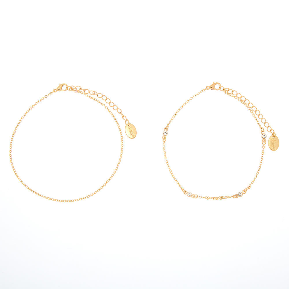 Gold Delicate Crystal Chain Anklets 2 Pack Claire s US