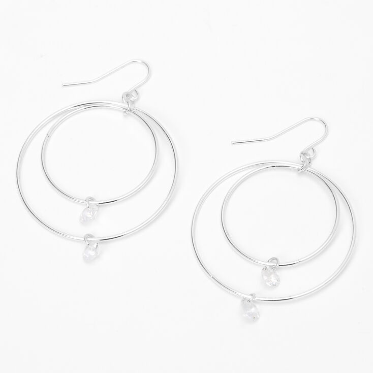 Claire's Pendantes doubles cercles ornées de strass en zircon cubique d'imitation 5 cm couleur argentée