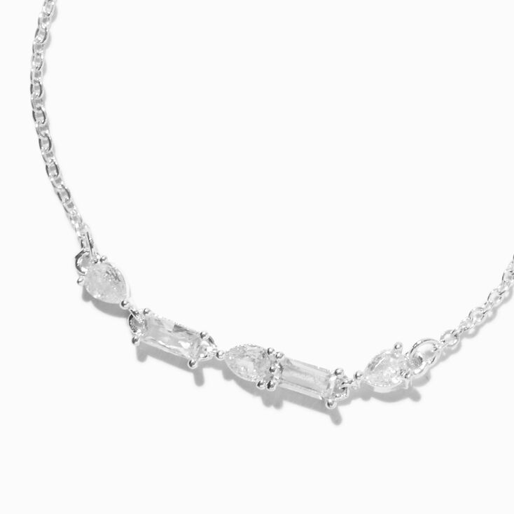 Silver-tone Cubic Zirconia Mixed Geometric Bolo Bracelet ,
