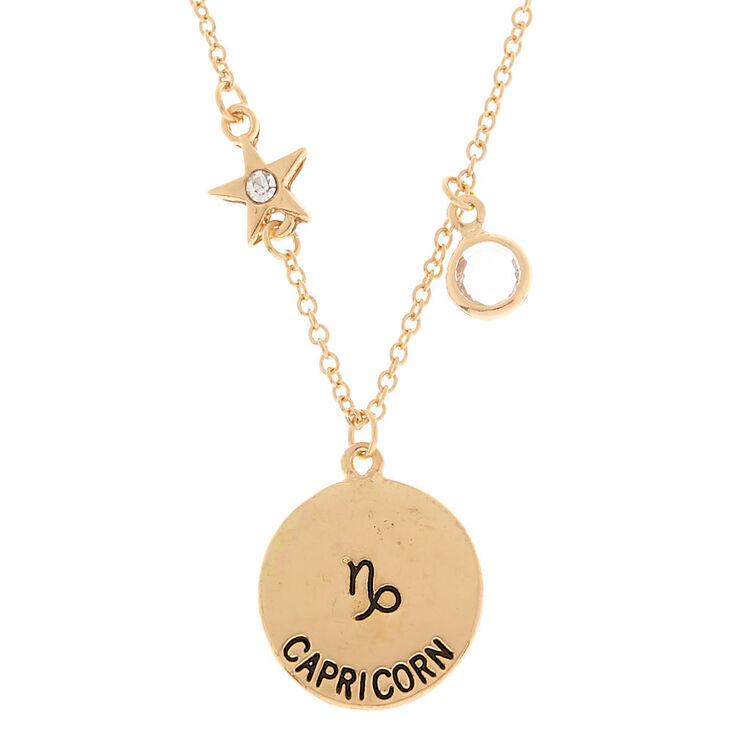 Gold Zodiac Pendant Necklace - Capricorn,