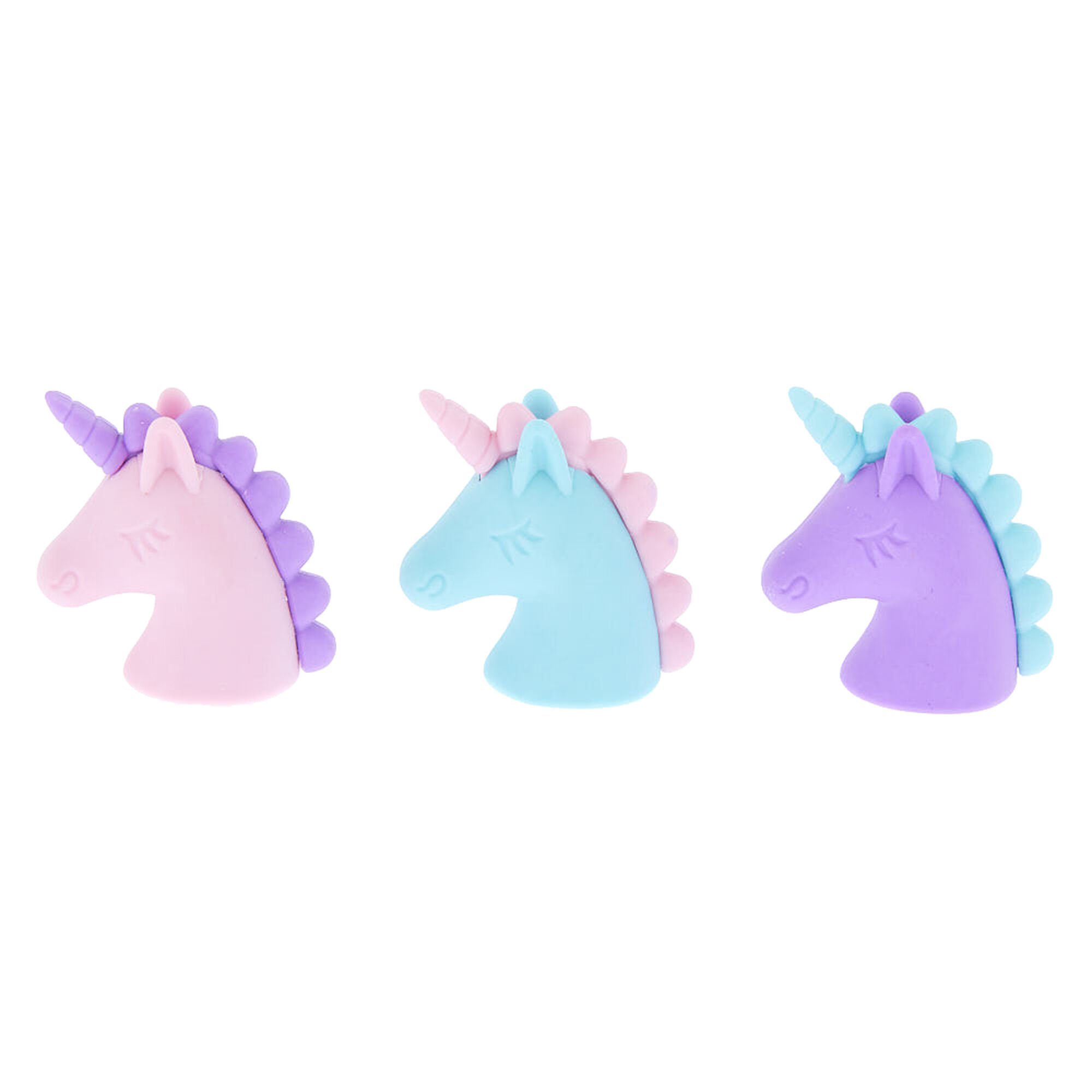 Pastel Unicorn Head Erasers 3 Pack Claire S