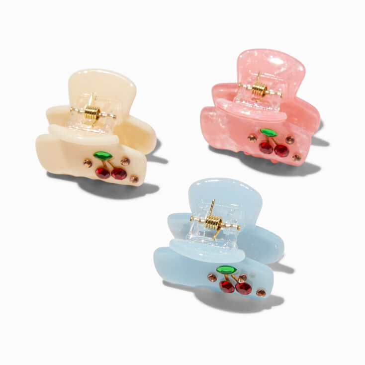 Rhinestone Cherry Iridescent Mini Hair Claws - 3 Pack,