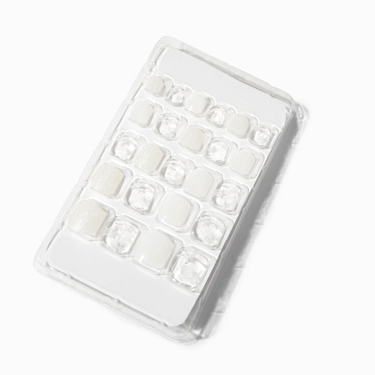 White Snowflake Glitter Square Vegan Press On Faux Nail Set - 24 Pack,