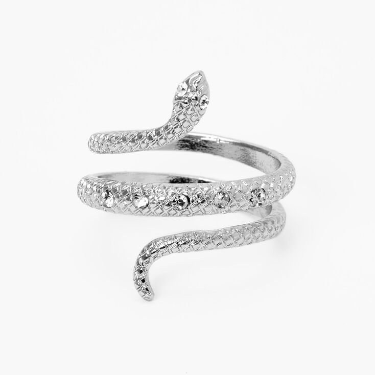 Silver-tone Crystal Textured Snake Wrap Ring,