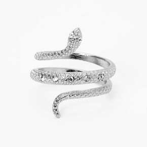 Silver Crystal Textured Snake Wrap Ring,
