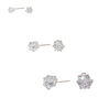 Silver Cubic Zirconia Round Stud Earrings - 3MM, 5MM, 7MM,