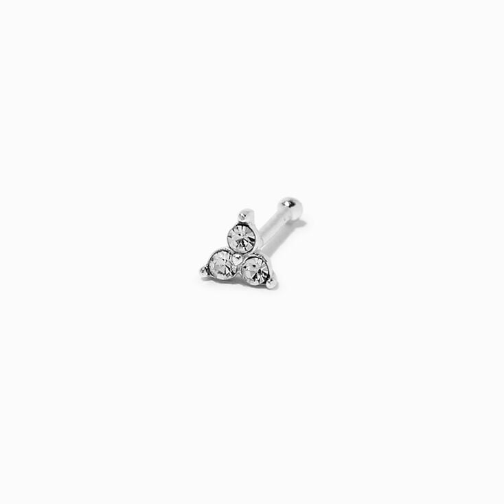 22G Sterling Silver Tri-Ball Crystal Nose Stud,