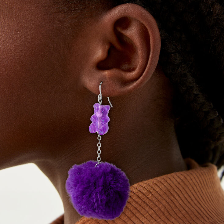 Purple Gummy Bears&reg; Pom Pom 3&#39;&#39; Drop Earrings,