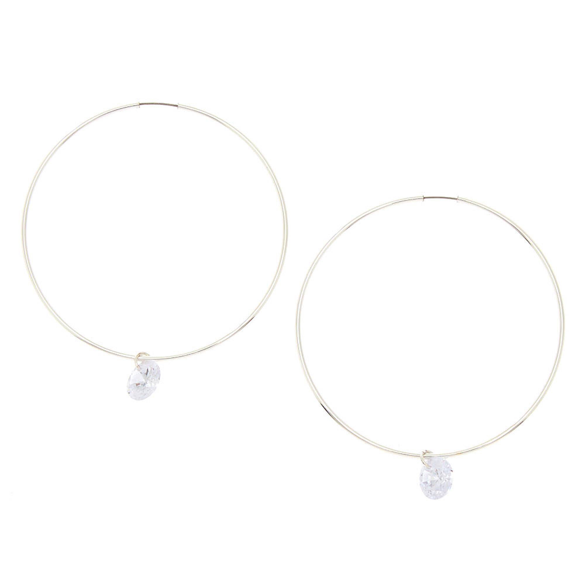 Cubic Zirconia Charm 50mm Hoop Earrings Claire S Us Cubic Zirconia Charm 50mm Hoop Earrings