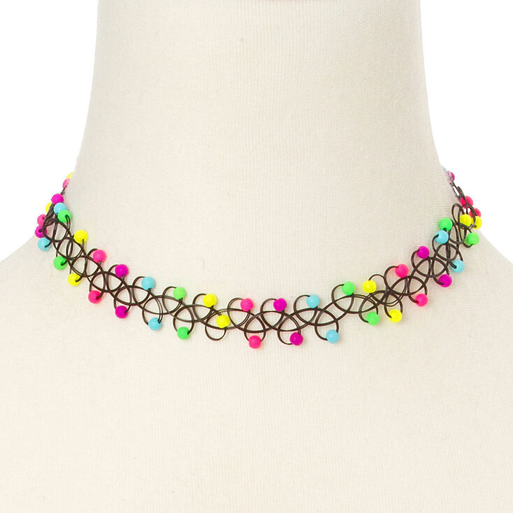 Neon Beads Tattoo Choker Necklace,