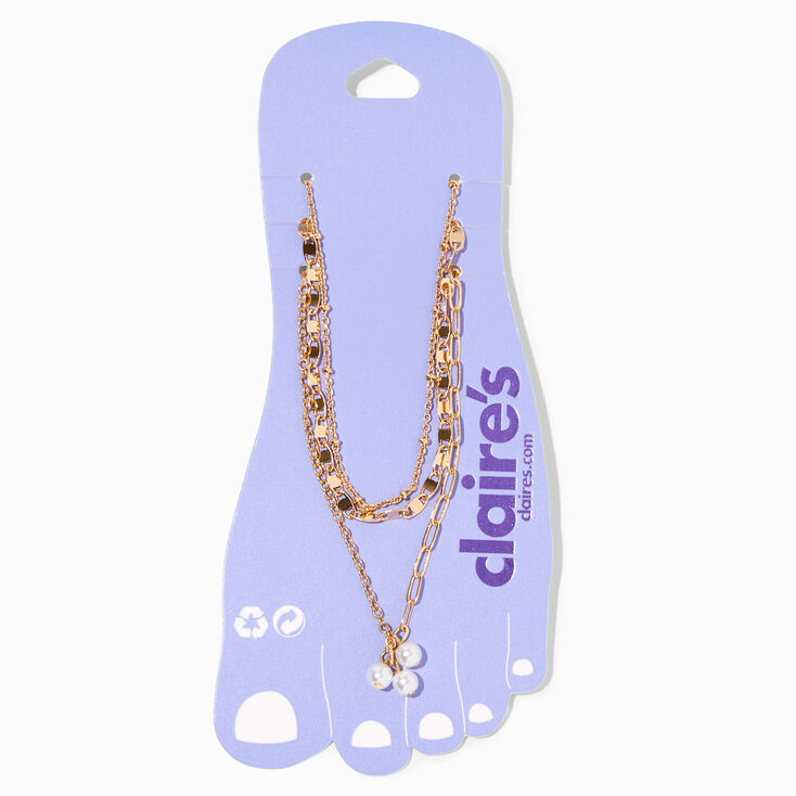 Pearl Charm Gold Mixed Chain Anklets - 3 Pack,