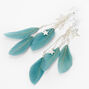 Silver 4&quot; Star Feather Drop Earrings - Blue,