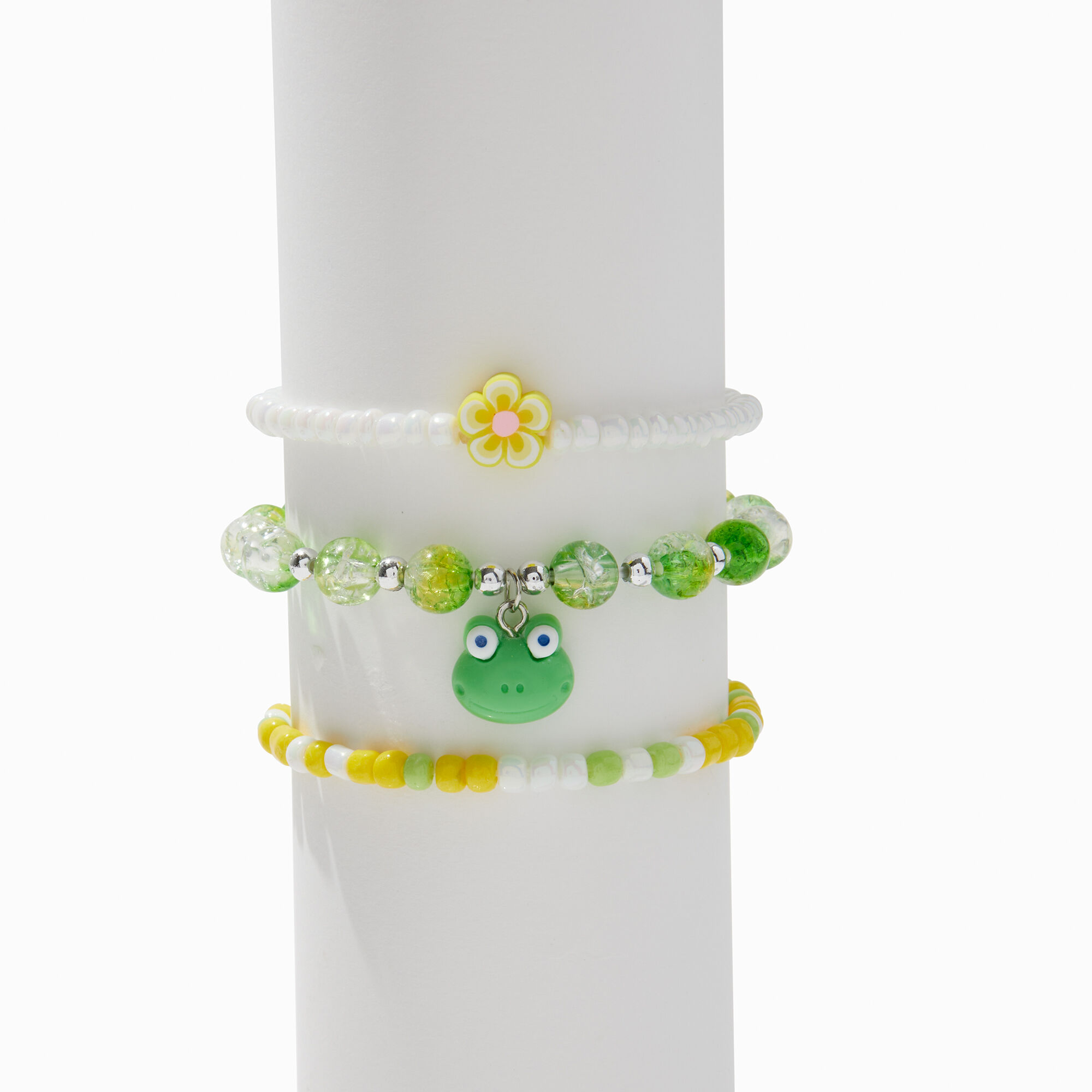 View Claires Frog Flower Beaded Stretch Bracelet Set 3 Pack Yellow information