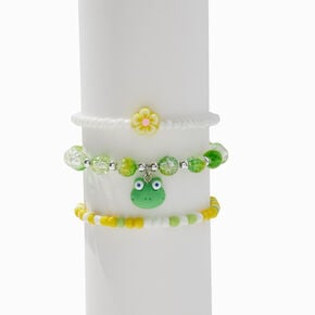 Frog &amp; Flower Beaded Stretch Bracelet Set - 3 Pack,