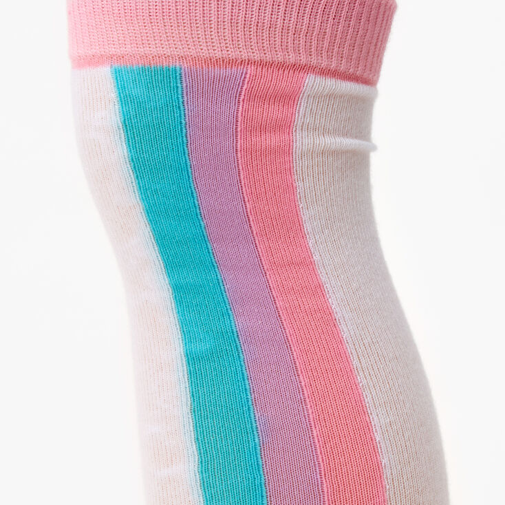 Over The Knee Pastel Striped Socks - Rainbow,