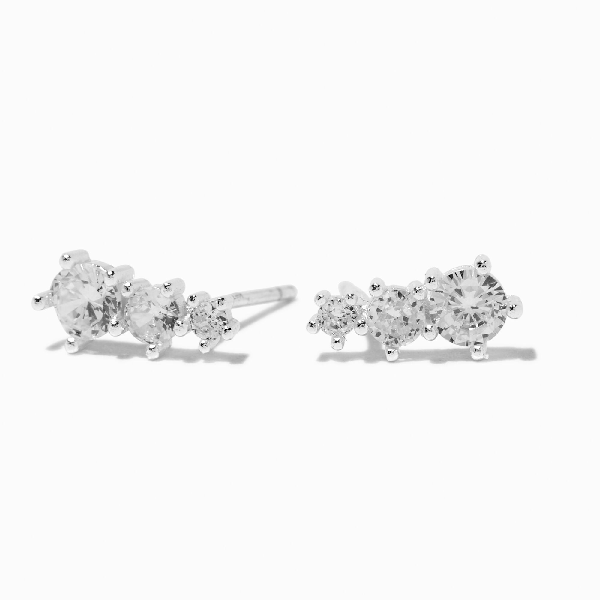 C LUXE by Claire's Sterling Silver Cubic Zirconia 6mm Stack Stud Earrings,