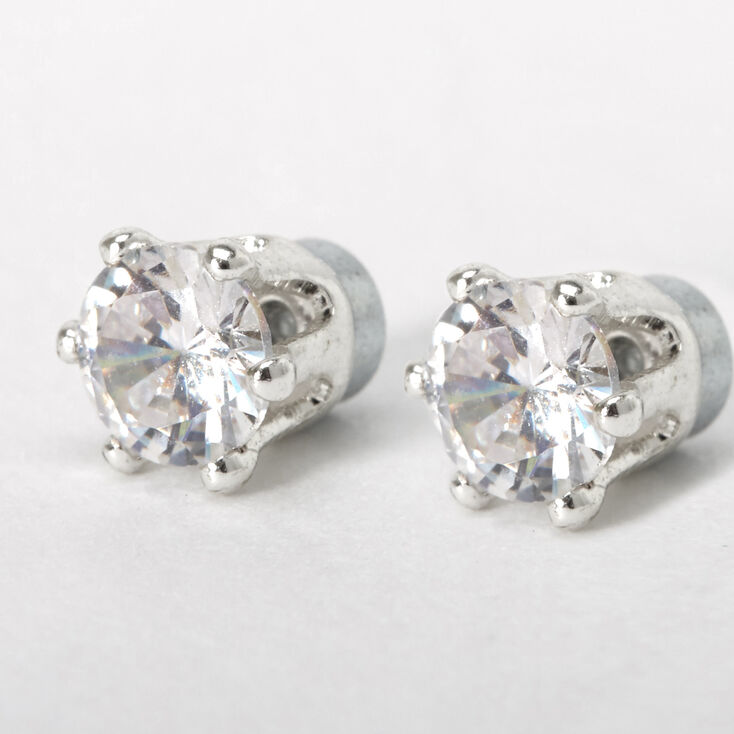 Clous d&rsquo;oreilles aimant&eacute;s de formes vari&eacute;es en zircon cubique d&rsquo;imitation couleur argent&eacute;e - Lot de 3,