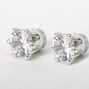 Silver Cubic Zirconia Mixed Shape Magnetic Stud Earrings - 3 Pack,