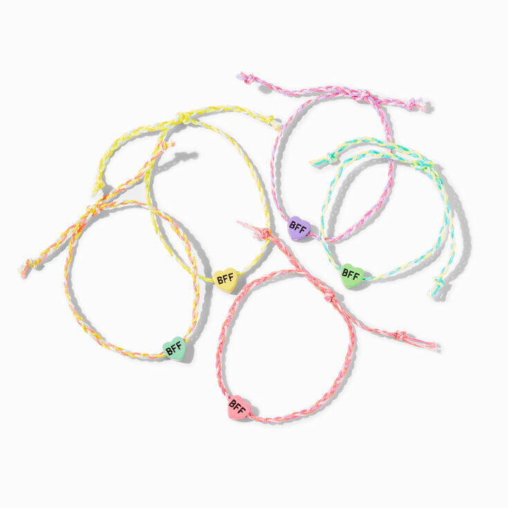 Best Friends Rainbow Heart Braided Bracelets - 5 Pack,