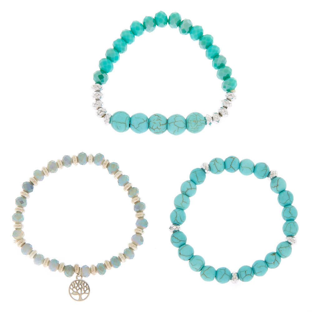 Beaded Stretch Bracelets - Turquoise, 3 Pack,