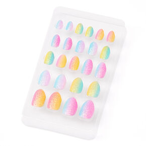 Rainbow Ombre Glitter Stiletto Vegan Press On Faux Nail Set - 24 Pack,