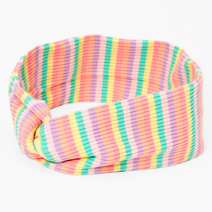 Rainbow Striped Ribbed Knotted Headwrap,