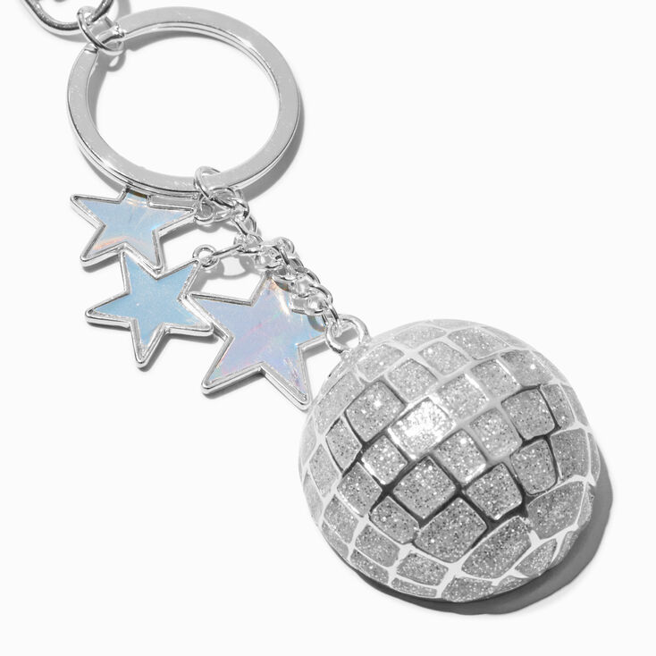 Glitter Disco Ball Silver-tone Star Keychain,
