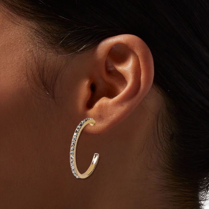 Gold-tone Crystal 25MM Hoop Earrings Stack - 3 Pack ,