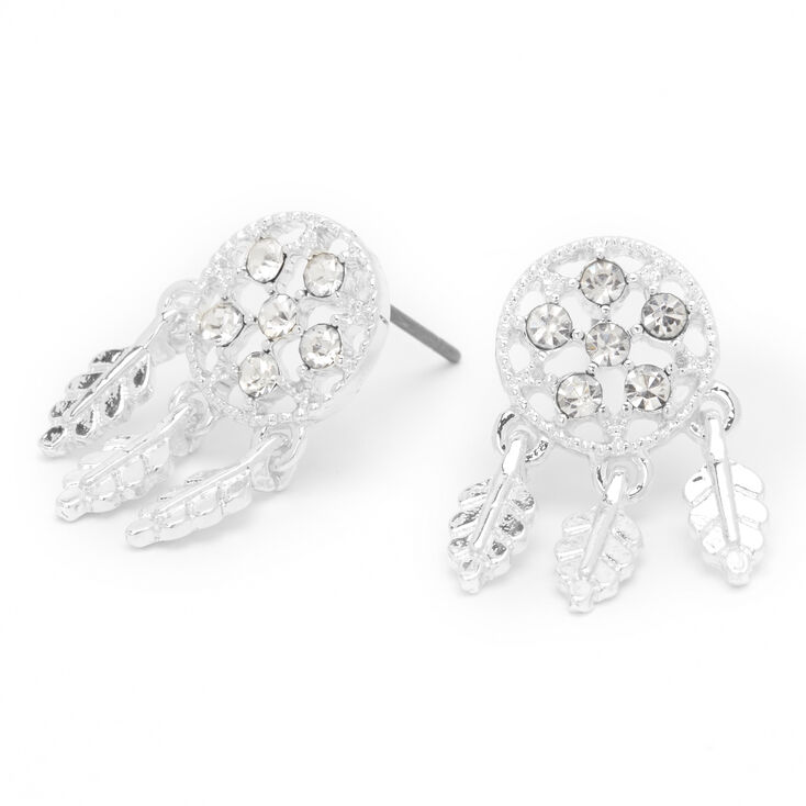 Silver-tone Crystal Dreamcatcher Stud Earrings,