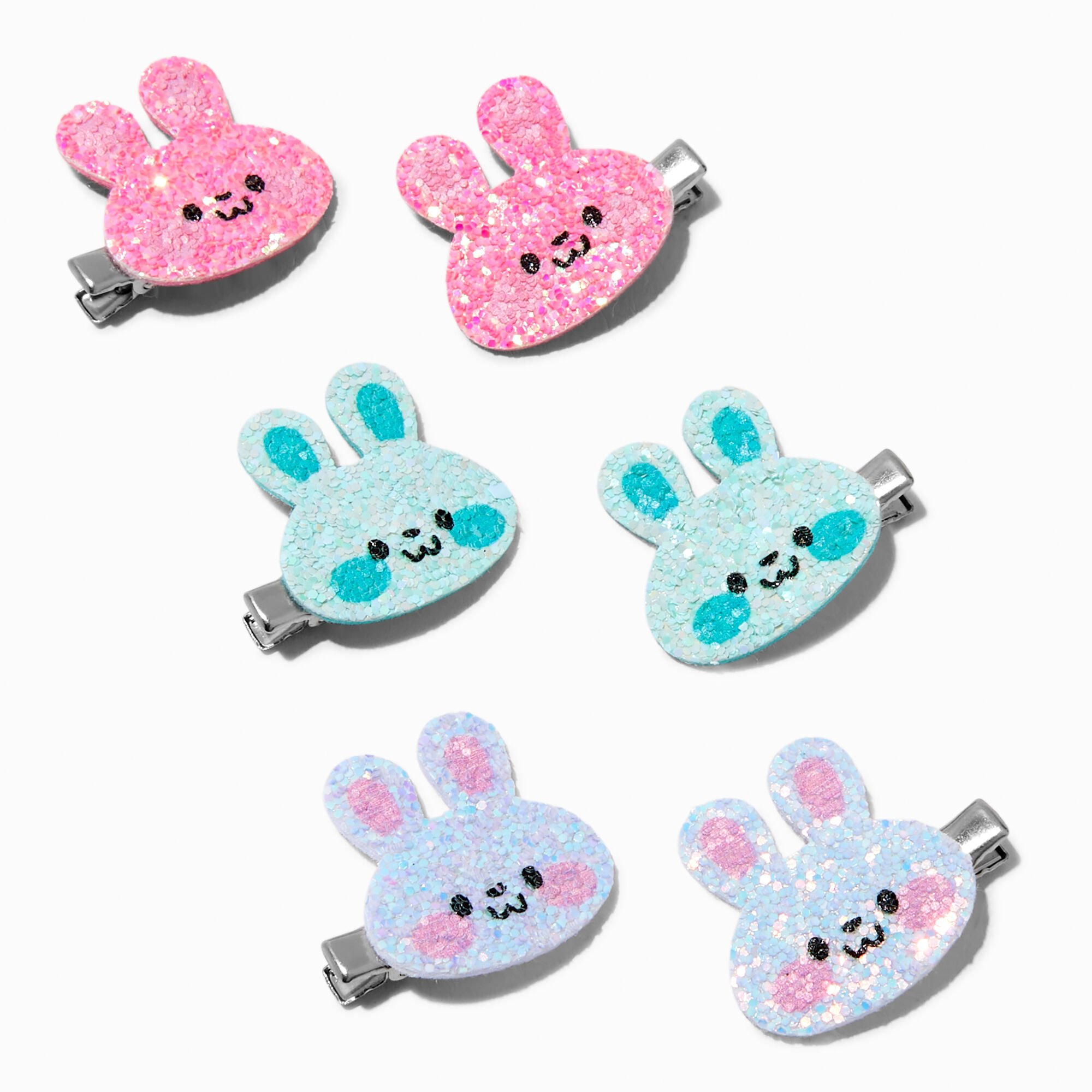 Claire's Club Bunny Head Hair Clips - 6 Pack,