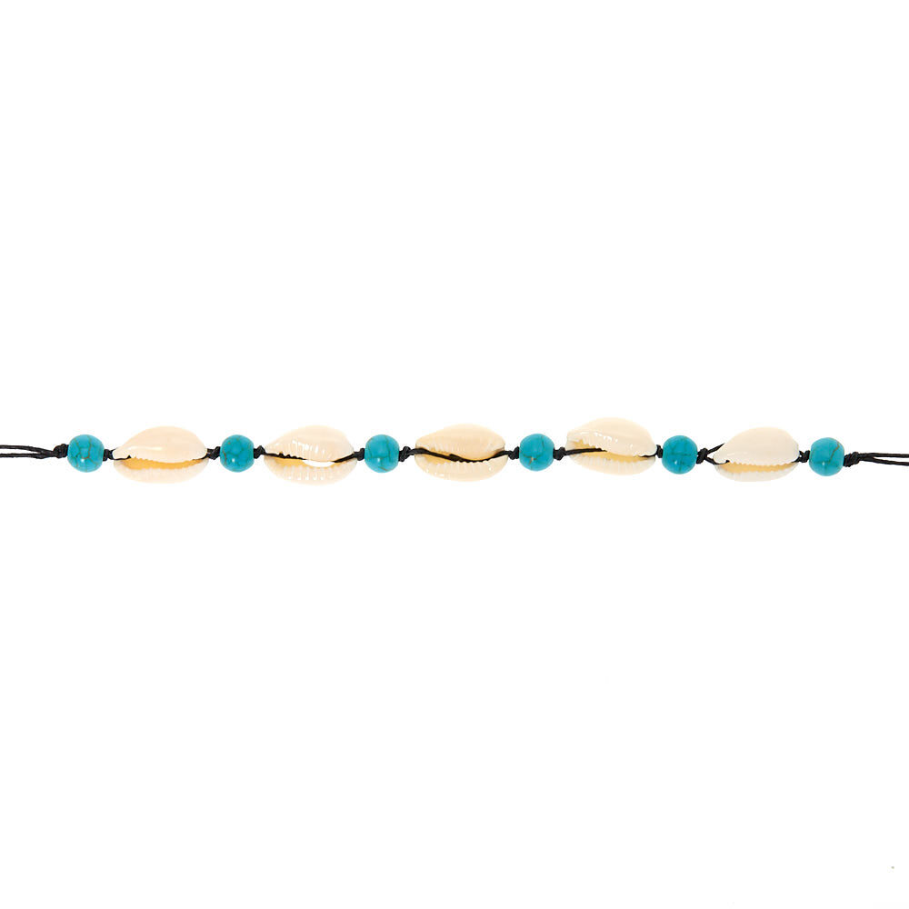 Cowrie Shell Bead Choker Necklace - Turquoise,