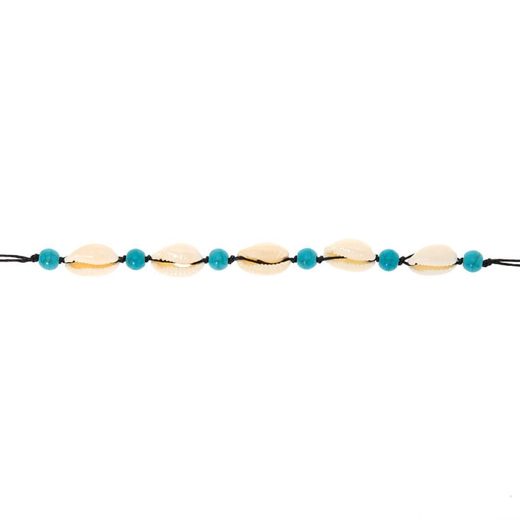Cowrie Shell Bead Choker Necklace - Turquoise,