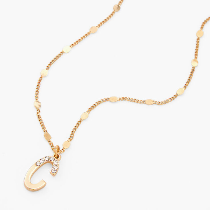 Gold-tone Half Stone Initial Pendant Necklace - C,