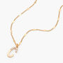 Gold Half Stone Initial Pendant Necklace - C,